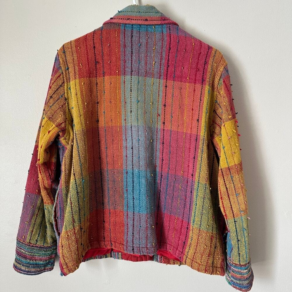Travel Smith Vintage Jacket Womens Large BOHO Woven 90s Patchwork Rug Colorblock - Picture 9 of 11